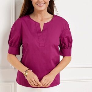 Talbots Elbow Sleeve Poplin Popover Top, XL, color Plumrose
